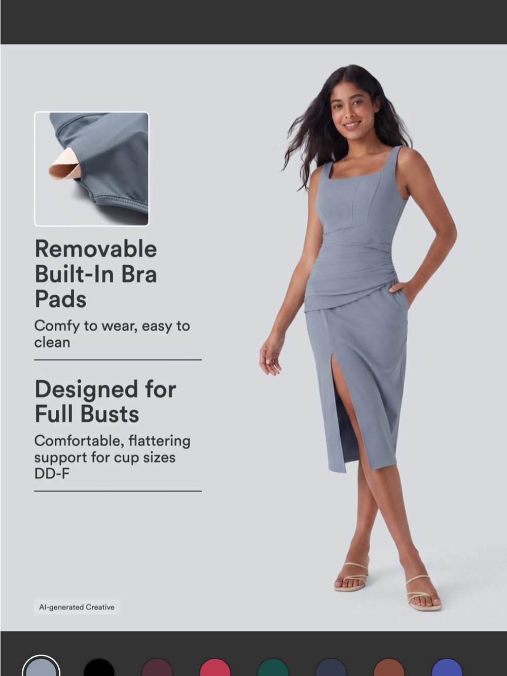 Women’s Light Blue/Gray Square Neck Midi Dress with Slit